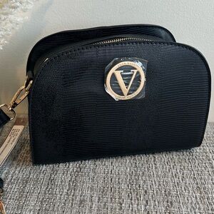 Joan Vass 🌷Black Crossbody Dome Bag Gold Logo Shoulder Designer Purse New✨